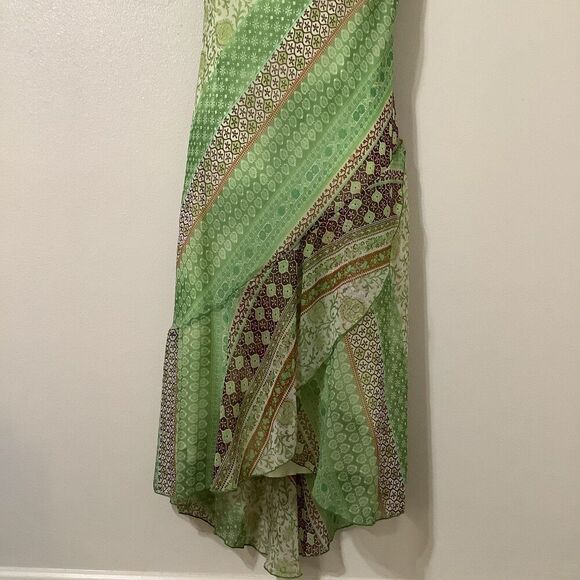 Vintage Y2K Green Romantic Fairycore Patchwork Draped Fairy Midi Dress Sz 10 - Picture 2 of 9